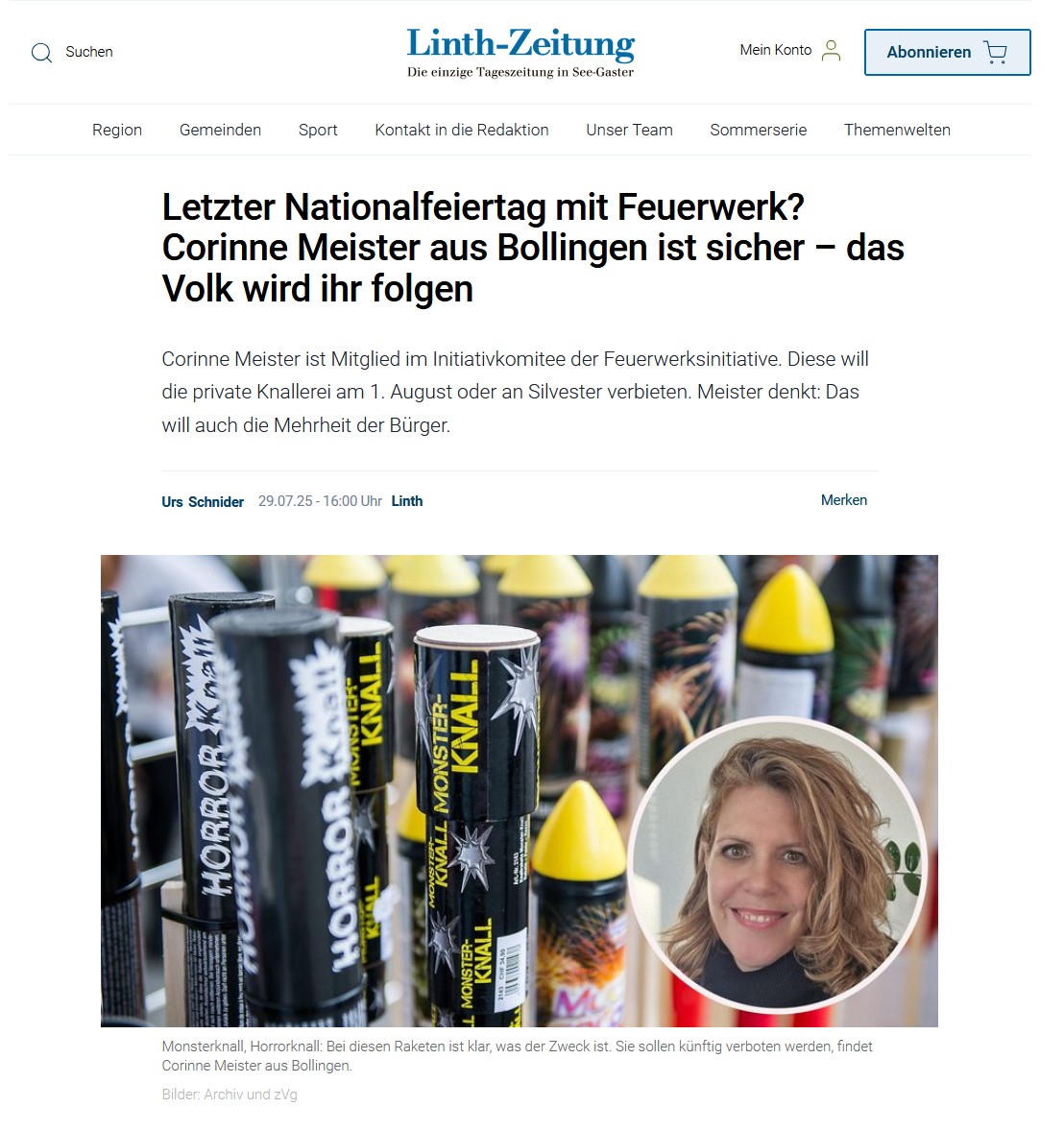 Feuerwerk Linth Zeitung